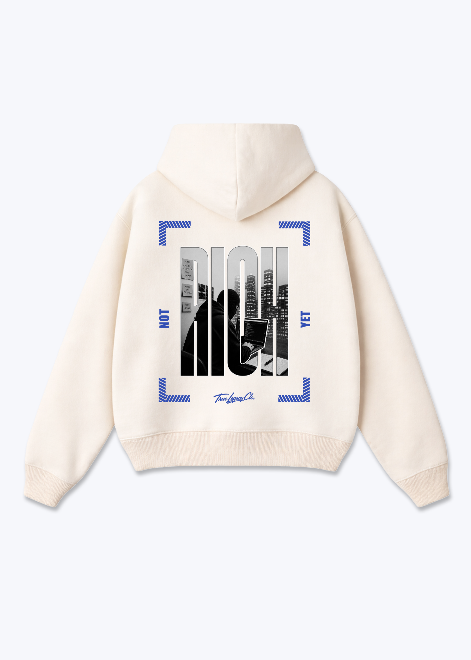 NOT RICH YET - Oversized Hoodie - Beige Back (Designed)